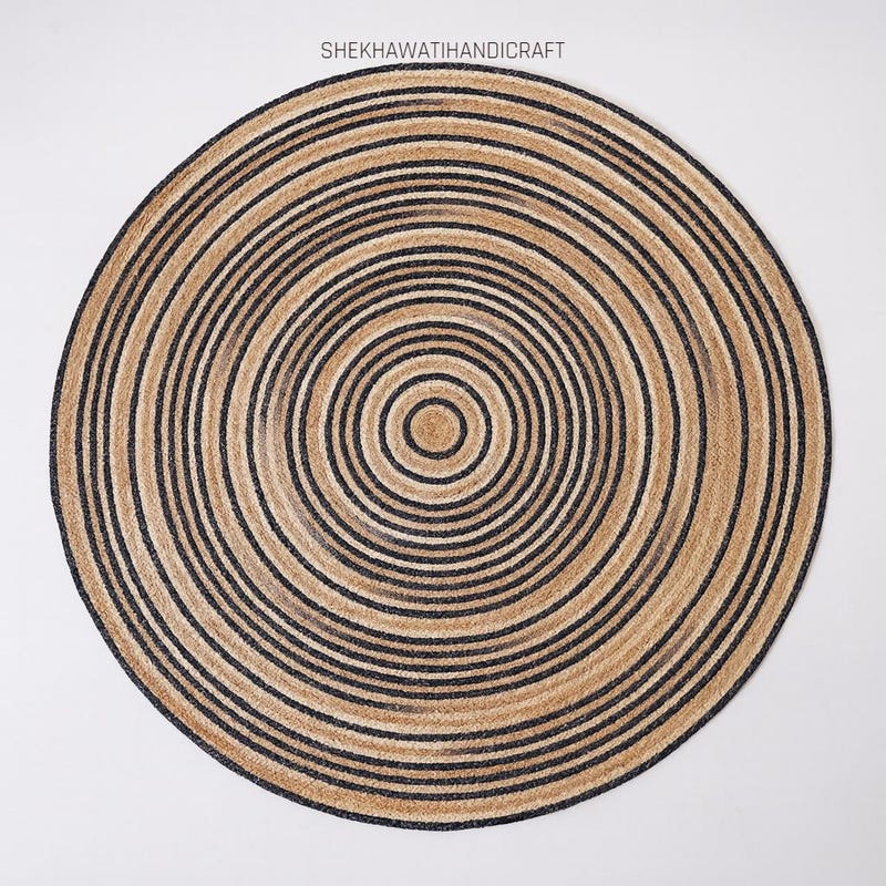 Round Abstract Jute Rug Round Jute Rug - Etsy