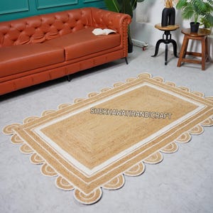 Scalloped Jute Rug, Every Color Scallop Rug, Natural Jute Area Rug/Doormat/Runner, Handbraided Rug, Custom Size Jute Rug, Decorative Rug