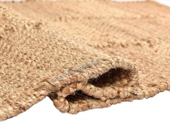 Alfombra de yute hecha a mano, alfombra de fibra natural, alfombra de estilo rústico, alfombra bohemia, alfombra para sala de estar, alfombra para dormitorio, alfombra rústica neutra ecológica