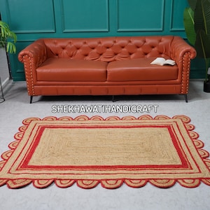Jute Scalloped Rug -Handmade Natural Fiber, Customizable Color, Shape & Size -Eco-Friendly Home Decor