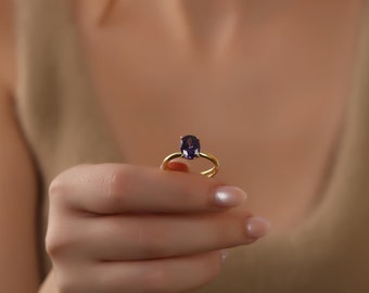 Oval Cut Amethyst Ring in 14K Gold, Purple Gemstone Ring, Solitaire Ring for Women, Engagement ring, Wedding Band for Her, Anniversary Gift