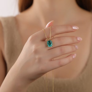 14K Gold Radiant Cut Paraiba Tourmaline Pendant, Elegant Solitaire Necklace, Minimalist Dainty Necklace for Her, Birthstone Necklace