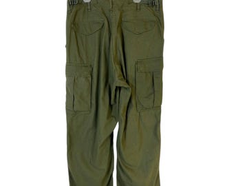 Vintage Military Field Pants, M-65 Cargo Trousers, Olive Green, Men's Workwear, Size [32x29]