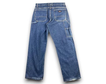 Vintage Dickies Overalls Blue Denim Utility Hammer Loop 90s Bib