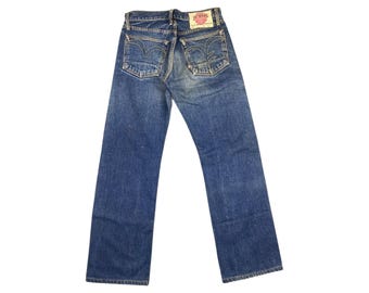 Vintage Yen Selvedge Denim Jeans | High Waist Straight Leg Raw Blue Japanese Jeans | Retro Denim|