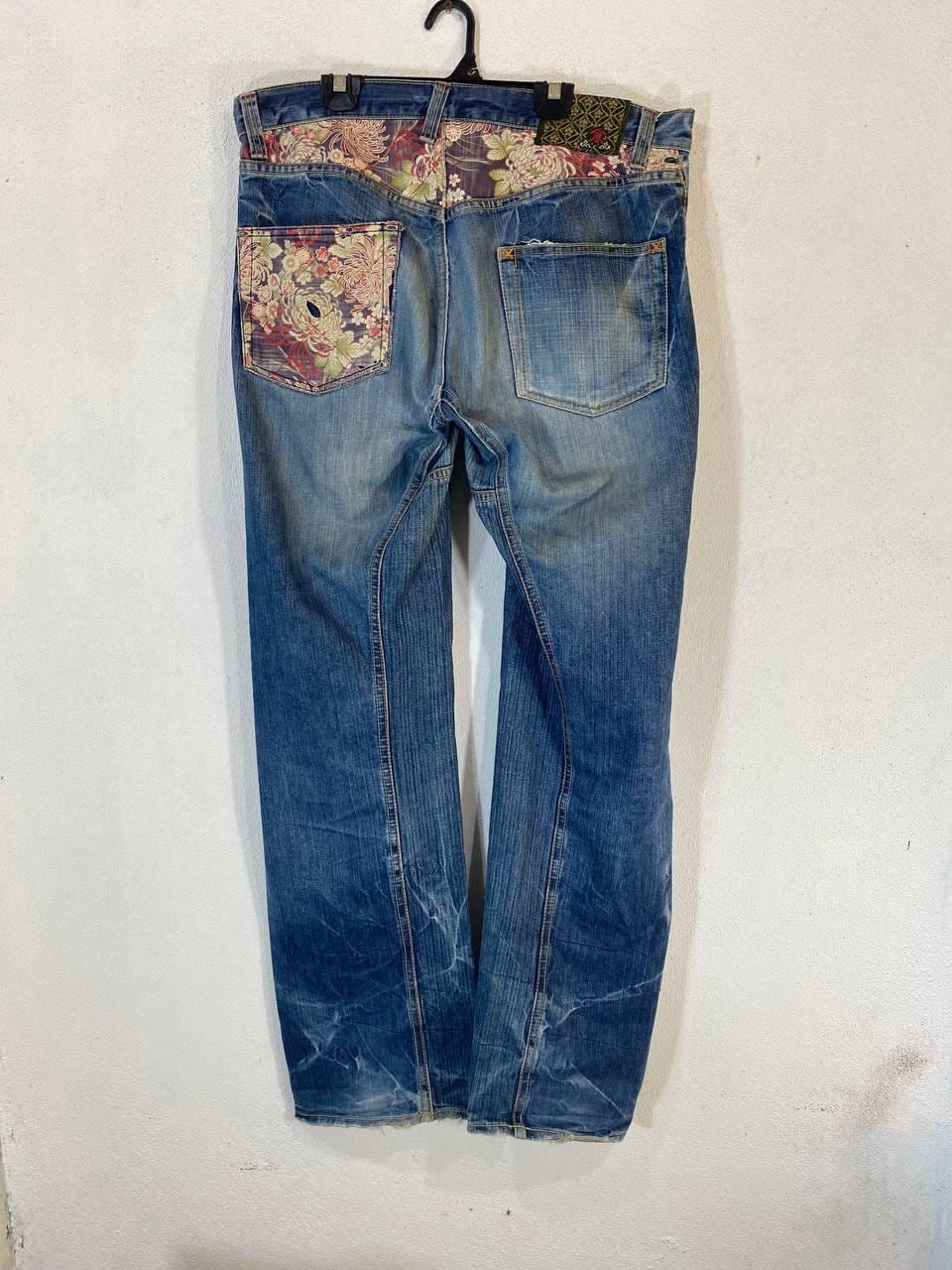 Vintage Distressed Japanese eternal Denim Jeans: Kurashiki Floral Lining, Size 34