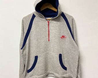 Sudadera Nike vintage de los 80 / Gris con media cremallera y logo rojo / Ropa urbana