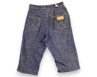 Vintage Wrangler High Rise Denim Shorts 13/14 Slim | Misses 70s / 80s Selvedge Style Knickers | Dark Wash Raw Hem Jorts