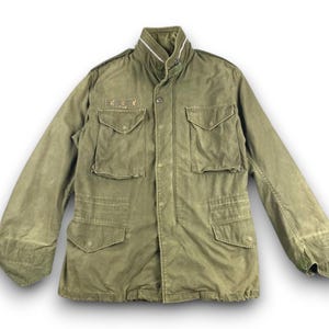 Vintage US Military M-65 Field Jacket OG-107 Cotton Sateen / 1960s Vietnam War Era Olive Drab Field Coat / Regular Name Patch Military Parka