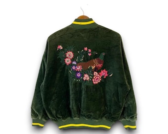 Archival HIROKO KOSHINO Velvet Sukajan | Vintage japanische Designer Souvenir Jacke | Bestickter Samt Bomber |