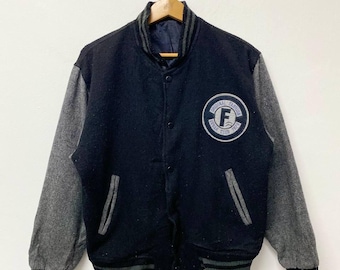 Vintage 90s Wool Blend Varsity Bomber Jacket | Letterman Style, Size Large
