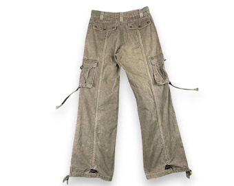 VINTAGE Y2K Baggy Cargohose | Hose Olivgrün Khaki Utipulti-Hose | Verstellbarer Kordelzug Saum Grunge Skater Ästhetik