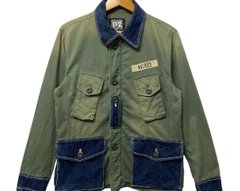 Chaqueta vaquera militar vintage de Avirex con parches/chaqueta de campo, estilo ropa de trabajo, color verde militar y azul.