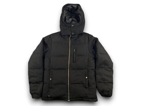 Journal Standard, Journal Standard Vintage Wool Blend Down Puffer Jacket / Black Hooded Down Parka / Japanese Brand Winter Puffer Coat / Mens Size Medium