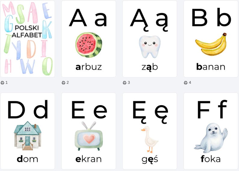 Polish Alphabet Flashcards for Kids | Bilingual Montessori Learning ...