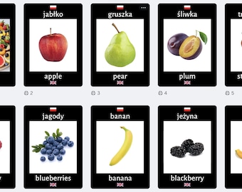 Polish Fruits Vegetables Flashcards | Bilingual Montessori Learning (Instant Download)