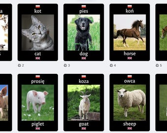 Bilingual Polish English Animal Flashcards | Toddler Montessori Learning (Instant Download)