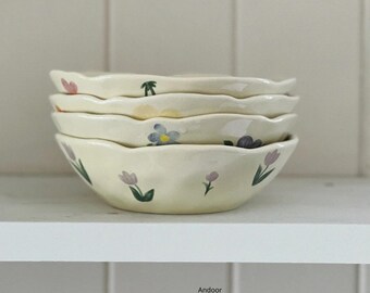 Flower bowl, breakfast bowl, cottagecore, ceramic bowl, purple tulip bowl, pastel floral nature, gift for her