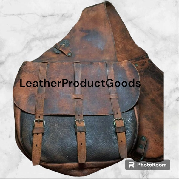 Genuine Leather Western Trail Tooling Carving Horse Saddle Bag