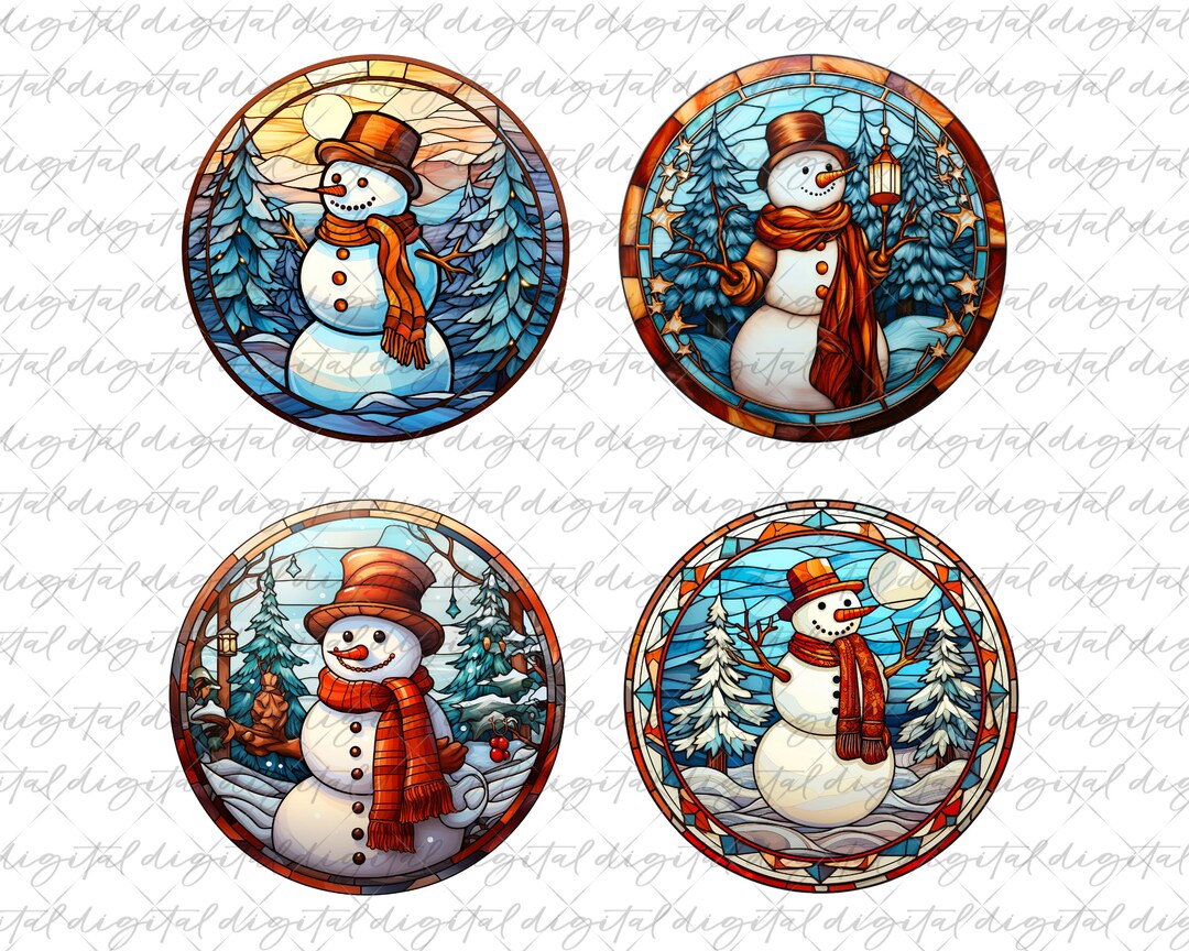 4 Files Christmas Stained Glass Snowman Ornament Png - Etsy