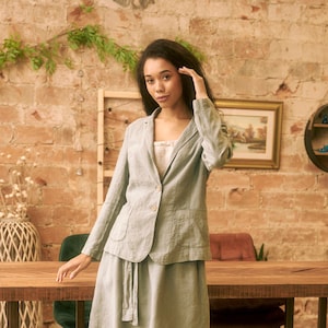 Collar linen jacket, green linen jacket, green linen blazer, fitted linen jacket, fitted linen blazer, fitted green linen blazer