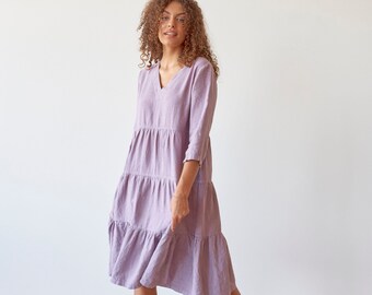 chinese dress ladies Rove Linen-Cotton Midi Dress - Back Details