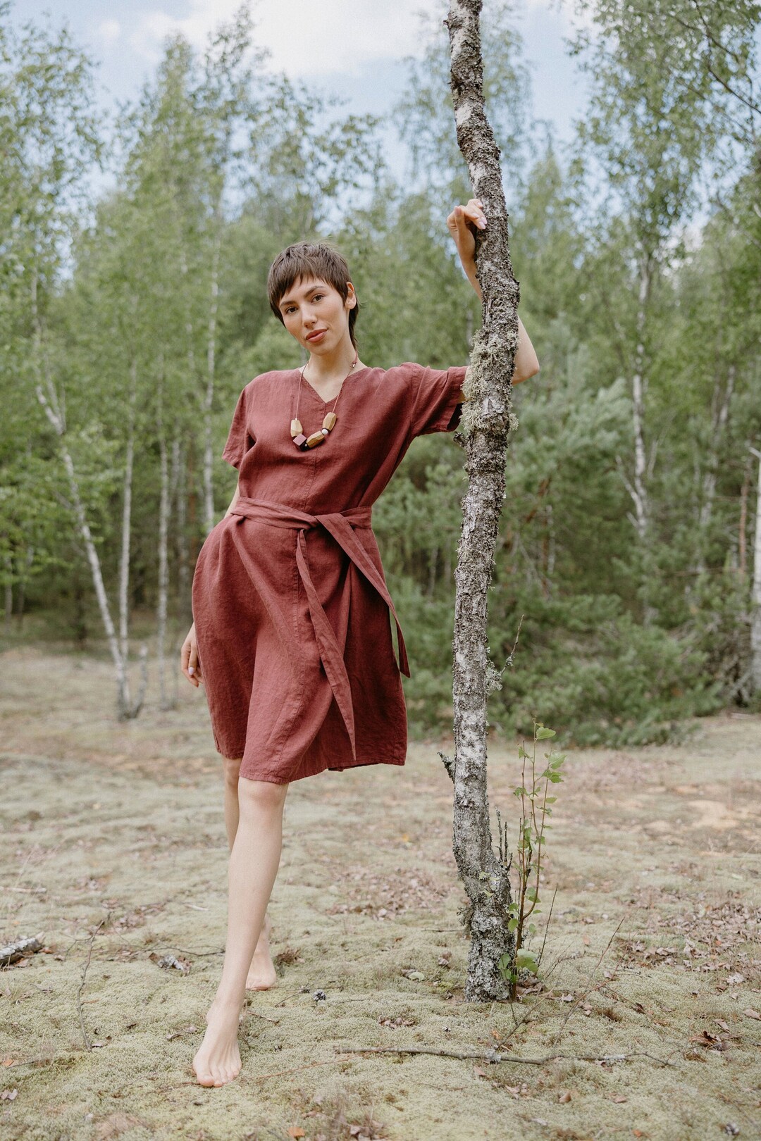 Tessa Sleeveless Linen Dress (Brown)
