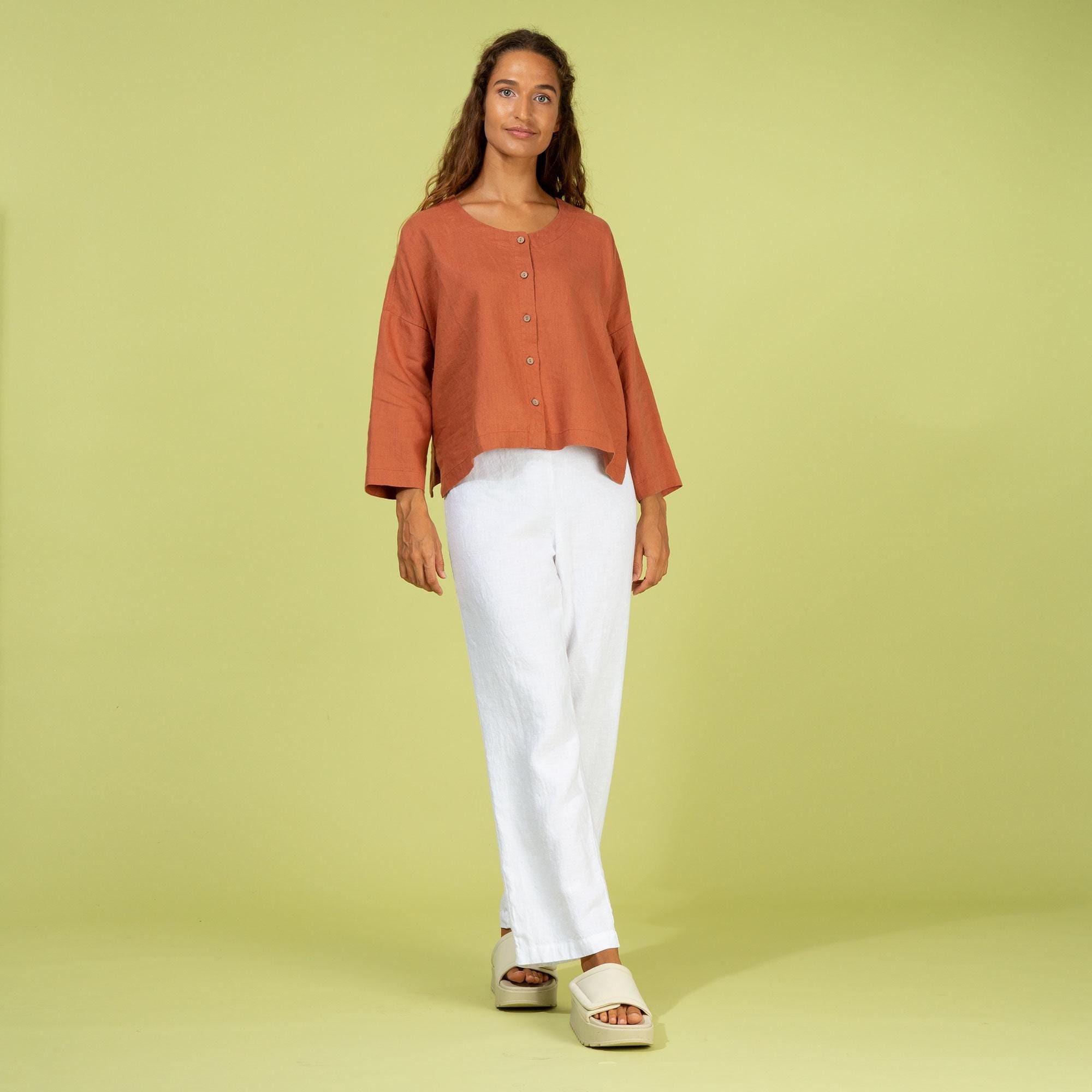 Ready to Ship Linen Cropped Shirt Jacket Buttons Closure