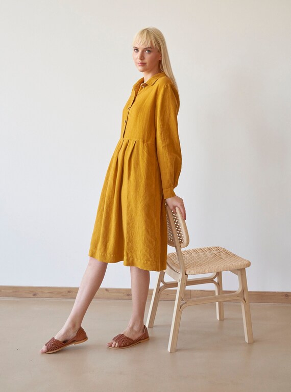 Mustard yellow pleated dress hotsell