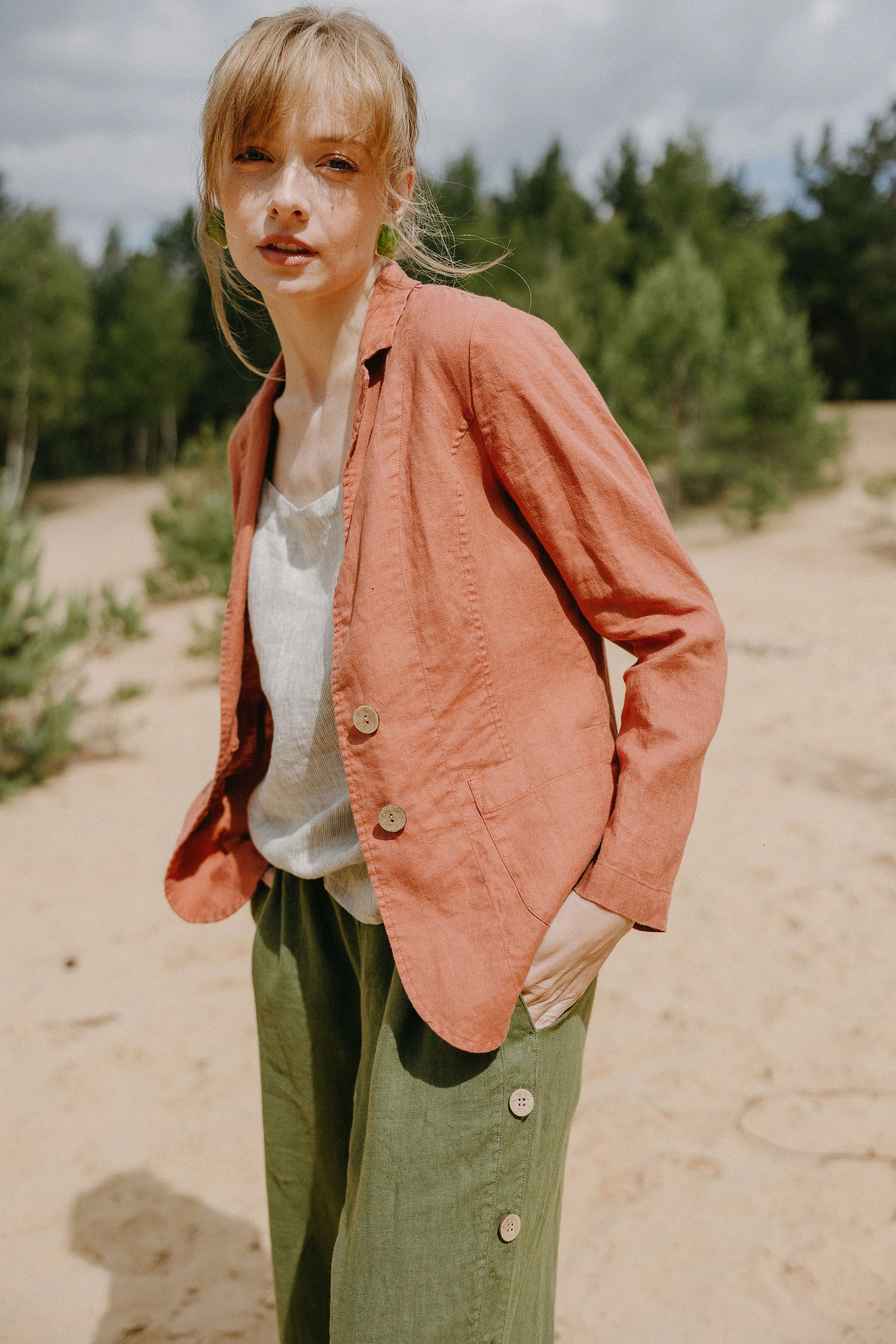 【2plan】Bronde Linen Denim Jacket 2plan】Bronde Linen Denim Jacket