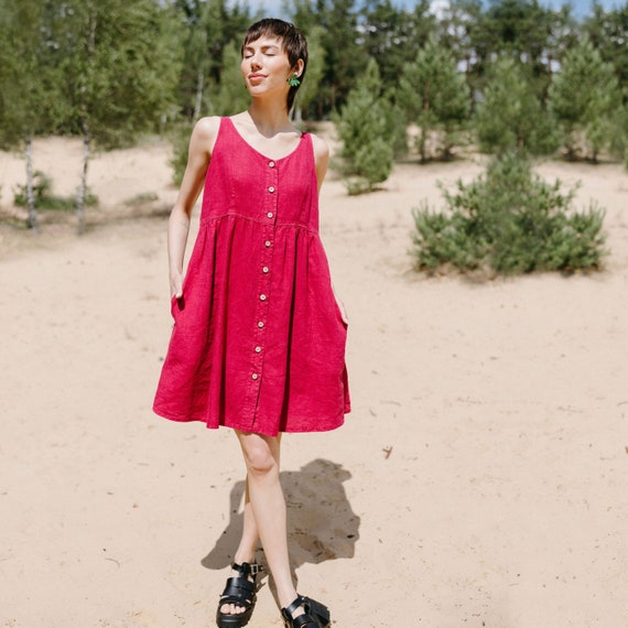 chinese dress ladies High Low Linen Dress / Dusty Pink