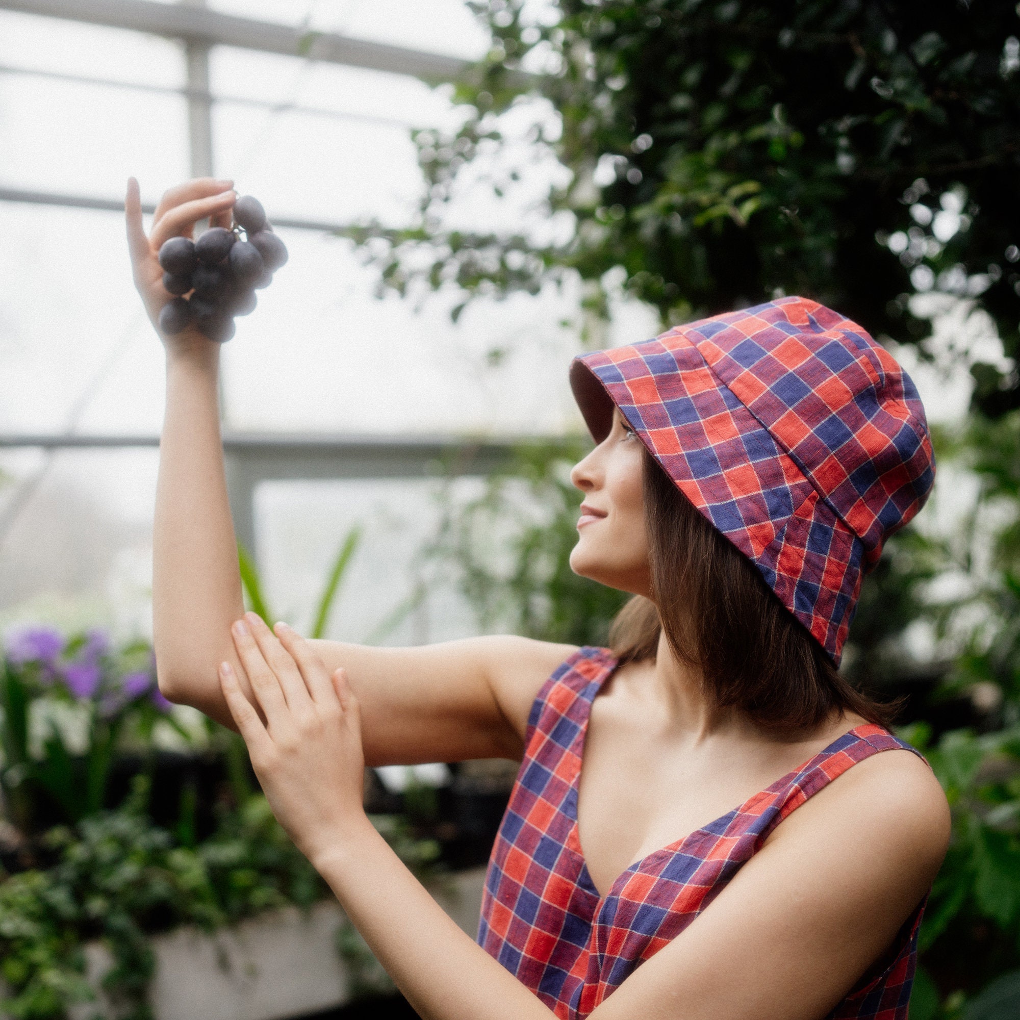 帽子 Summer Linen Plaid Bucket hat 815B-nj-csL.jpg
