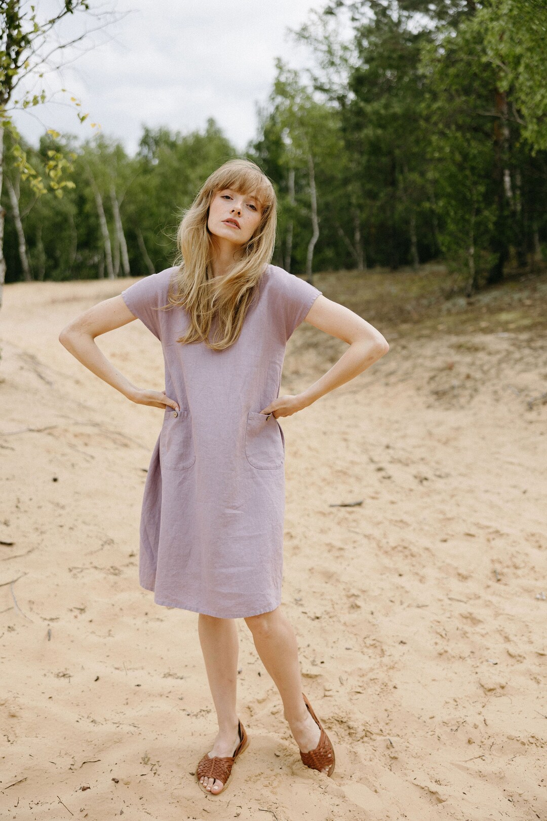 Madison Linen Mini Dress in Orchid main image 1