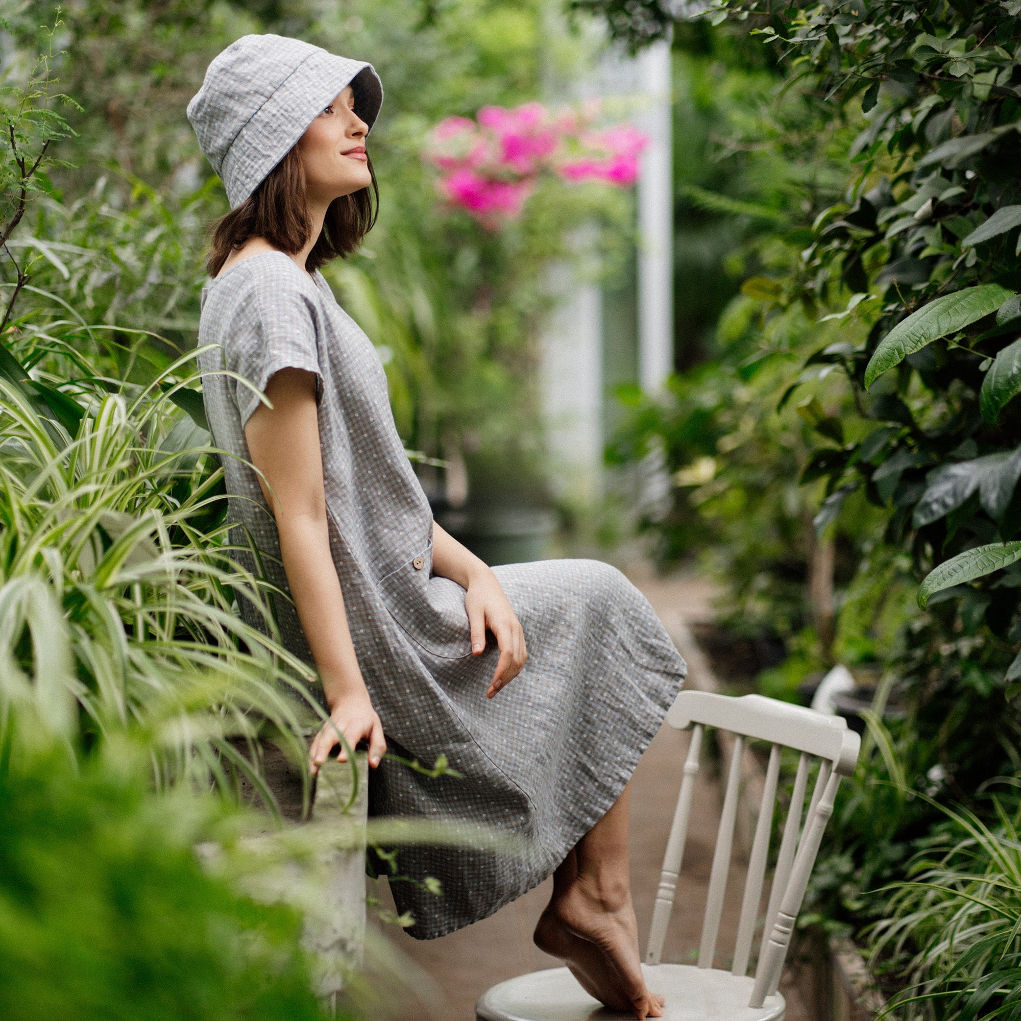 chinese dress ladies Boat Linen Dress - Cut out Midi - White