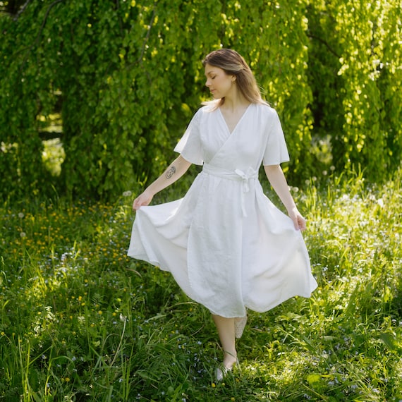 chinese dress ladies LONG WHITE LINEN DRESS main image 1