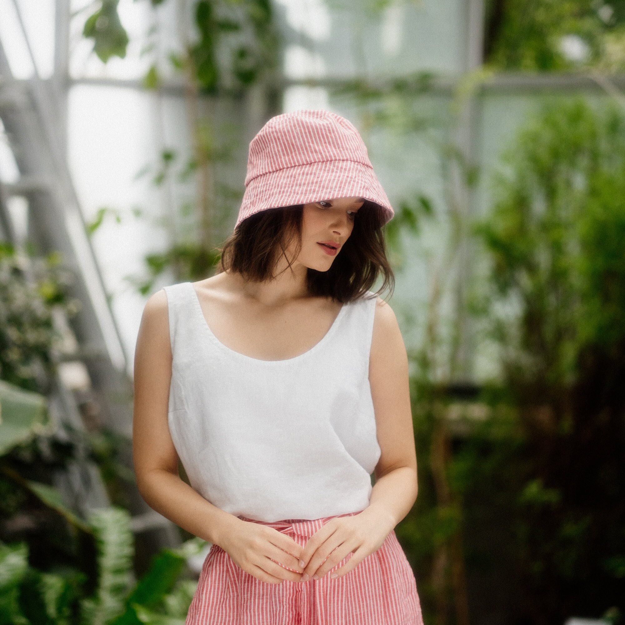 Wyeth Cotton Linen Stripe Bucket Hat Women One Size NEW bucket-hat-os-railroad-stripe-  main image 2