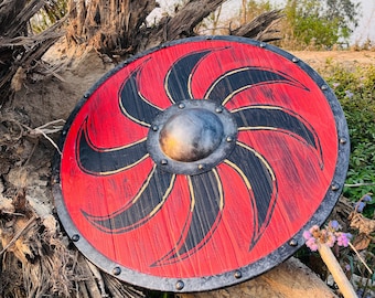 Handmade Wooden Viking Shield, Medieval Wall Decor, 24''