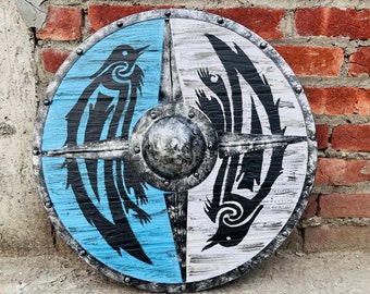 Viking Valhalla Raven Wooden Shield ~  Medieval Viking Warrior Shield ~ Crow Designer Shield ~ Norse Warrior Decor Shield ~ Best gift