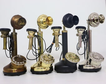 Brass Candlestick Telephone - 1920's Style Vintage Reproduction Landline Rotary dial Working Collectible Home Decor Telephone Gift .