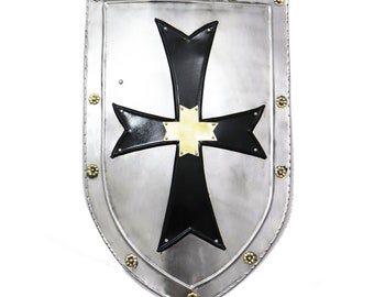 Medieval Knights Cursader Templar Black Cross Steel Shield Knight fall Authentic Templar Shield for Wall Decor & Gift Purpose