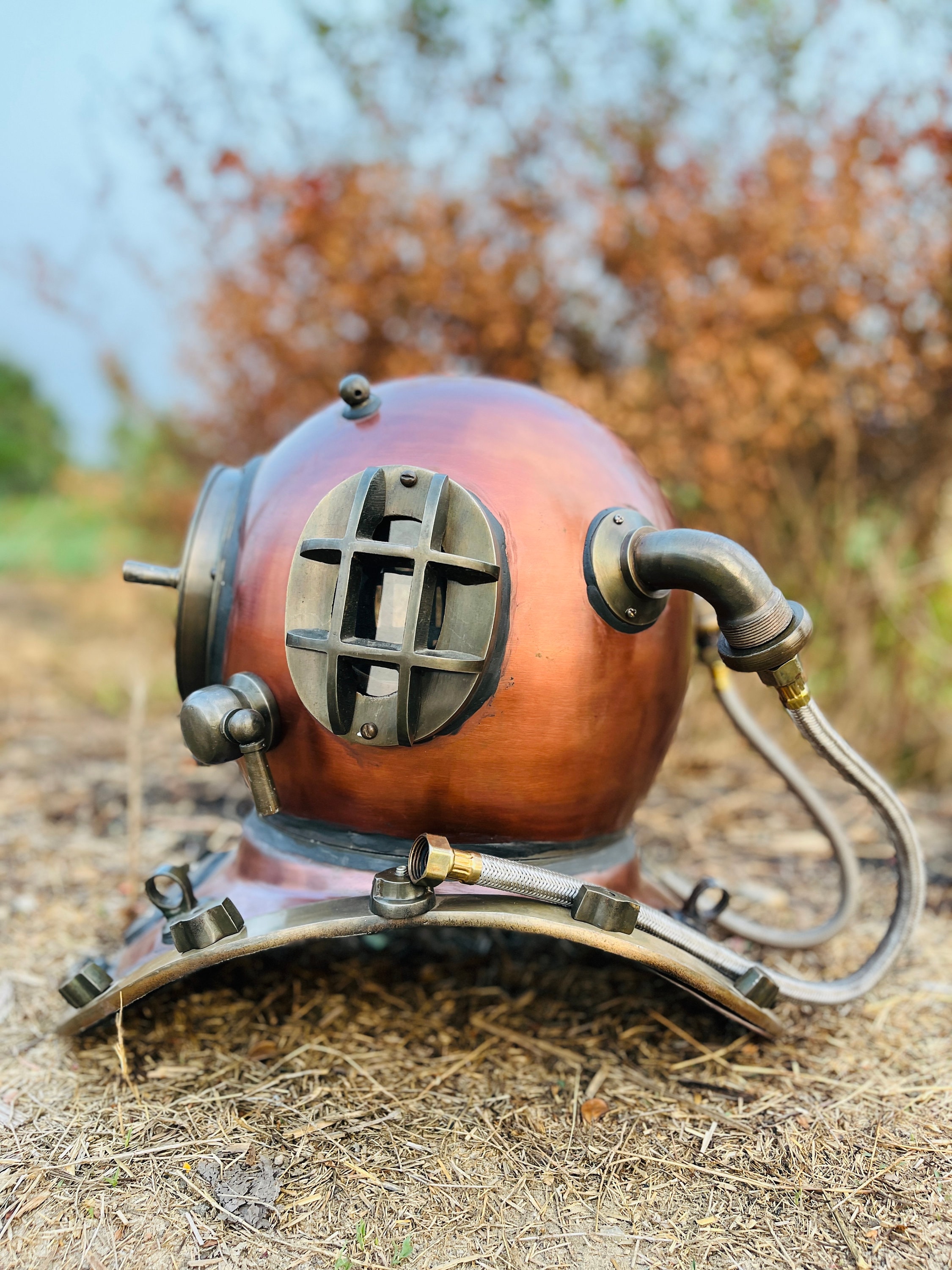 Handgefertigter Nautischer Taucherhelm – Marineblau, Antikes Finish, Perfekt Als Deko Oder Geschenk