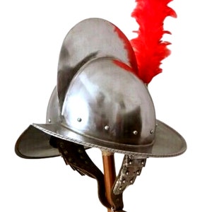 Medieval conquistador Helmet with red Plumb, Spanish Fantasy Helmet, image 2