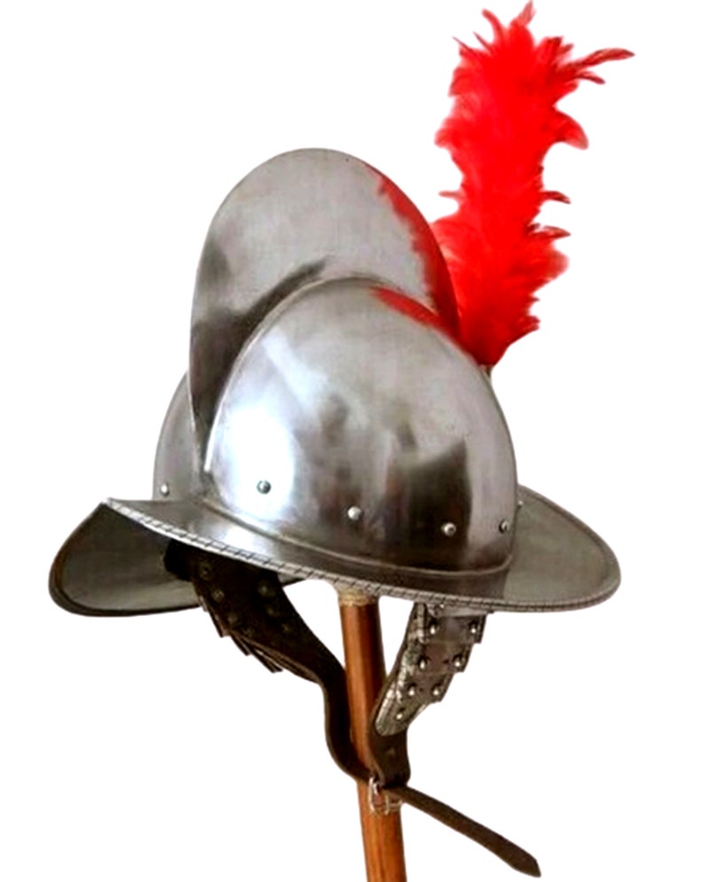 Medieval conquistador Helmet with red Plumb, Spanish Fantasy Helmet, image 2