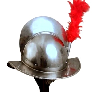 Medieval conquistador Helmet with red Plumb, Spanish Fantasy Helmet, image 5