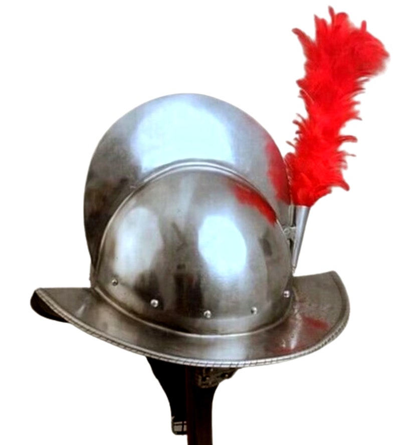Medieval conquistador Helmet with red Plumb, Spanish Fantasy Helmet, image 5