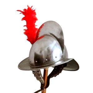 Medieval conquistador Helmet with red Plumb, Spanish Fantasy Helmet, image 1