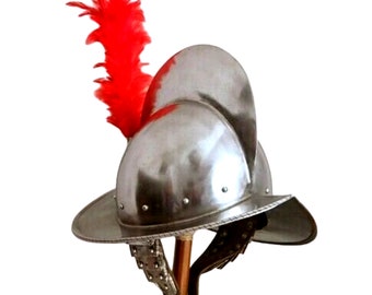 Medieval conquistador Helmet with red Plumb, Spanish Fantasy Helmet,