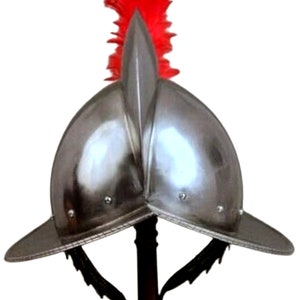 Medieval conquistador Helmet with red Plumb, Spanish Fantasy Helmet, image 4