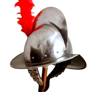 Medieval conquistador Helmet with red Plumb, Spanish Fantasy Helmet, image 3