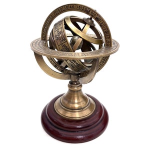 Vintage Armillary Sphere on Elegant Wooden Base: A Nostalgic Decor Accent for Your Home Décor Antique-Inspired Armillary Sphere Best gift